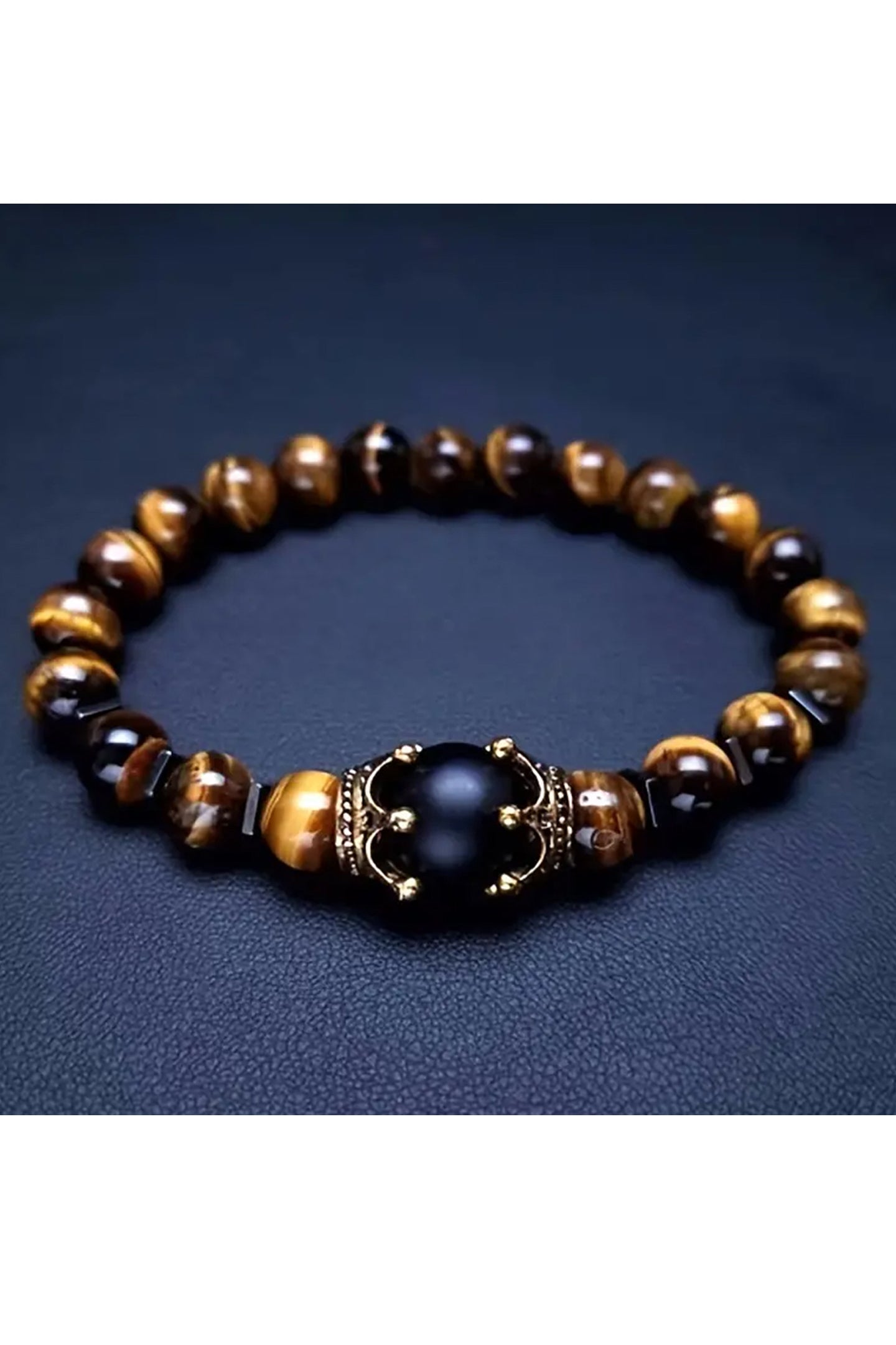 Cross.N.Crown Tiger Eye Stone Beaded Bracelet