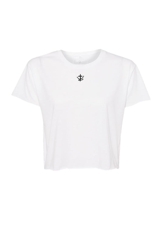 Womens Relaxed Thrive Life Infinity Logo Raw Edge Crop Top Tee