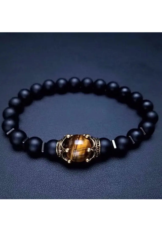 Cross.N.Crown Tiger Eye Frosted Matte Beaded Bracelet