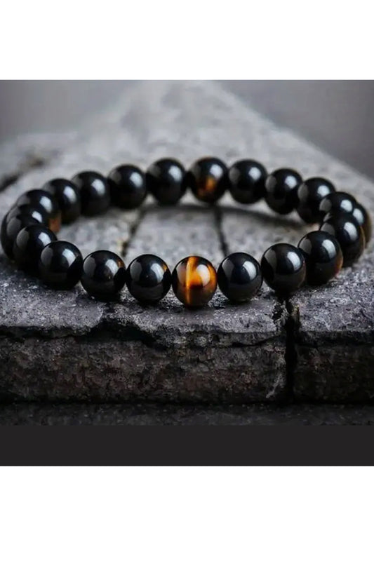 Cross.N.Crown Tigers Eye Black Onyx Courage Beaded Bracelet