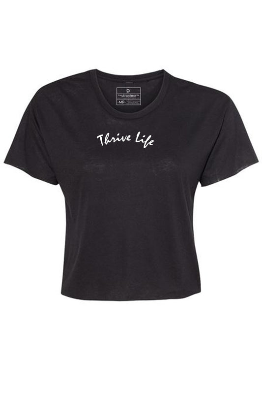 Womens Relaxed Thrive Life Raw Edge Crop Top Tee