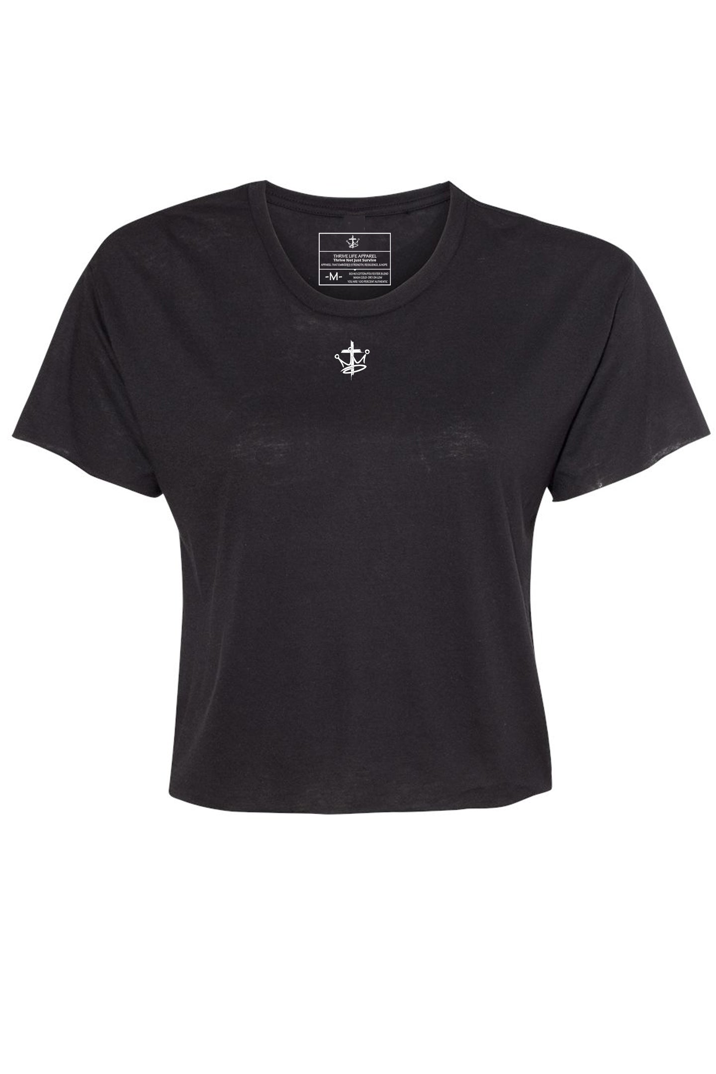 Womens Relaxed Thrive Life Infinity Logo Raw Edge Crop Top Tee
