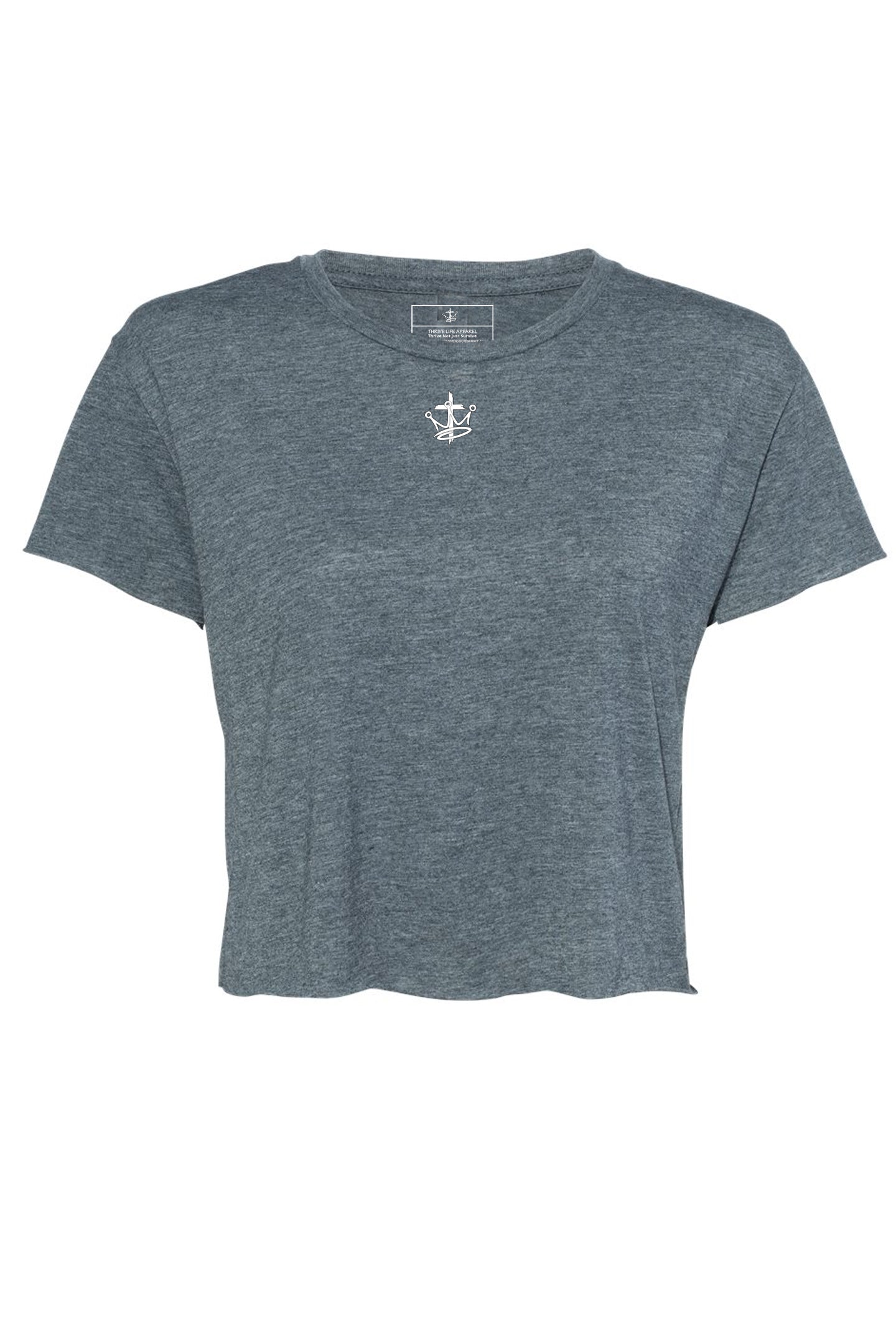 Womens Relaxed Thrive Life Infinity Logo Raw Edge Crop Top Tee