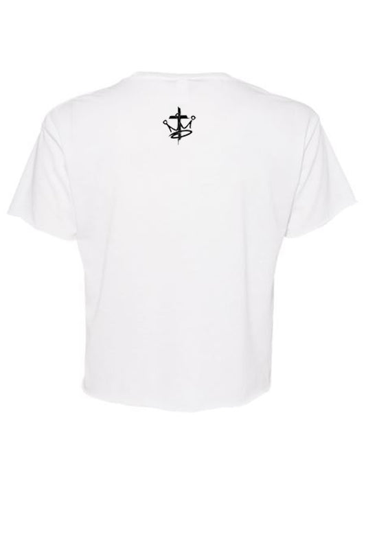 Womens Relaxed Thrive Life Raw Edge Crop Top Tee