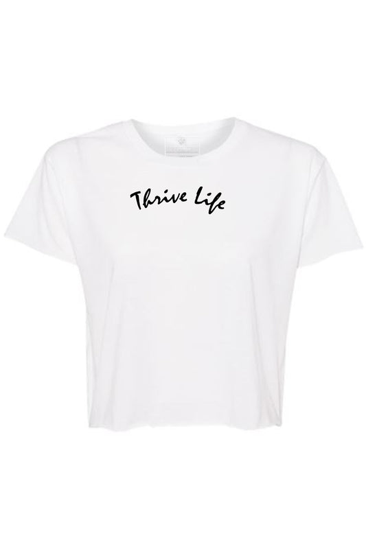 Womens Relaxed Thrive Life Raw Edge Crop Top Tee