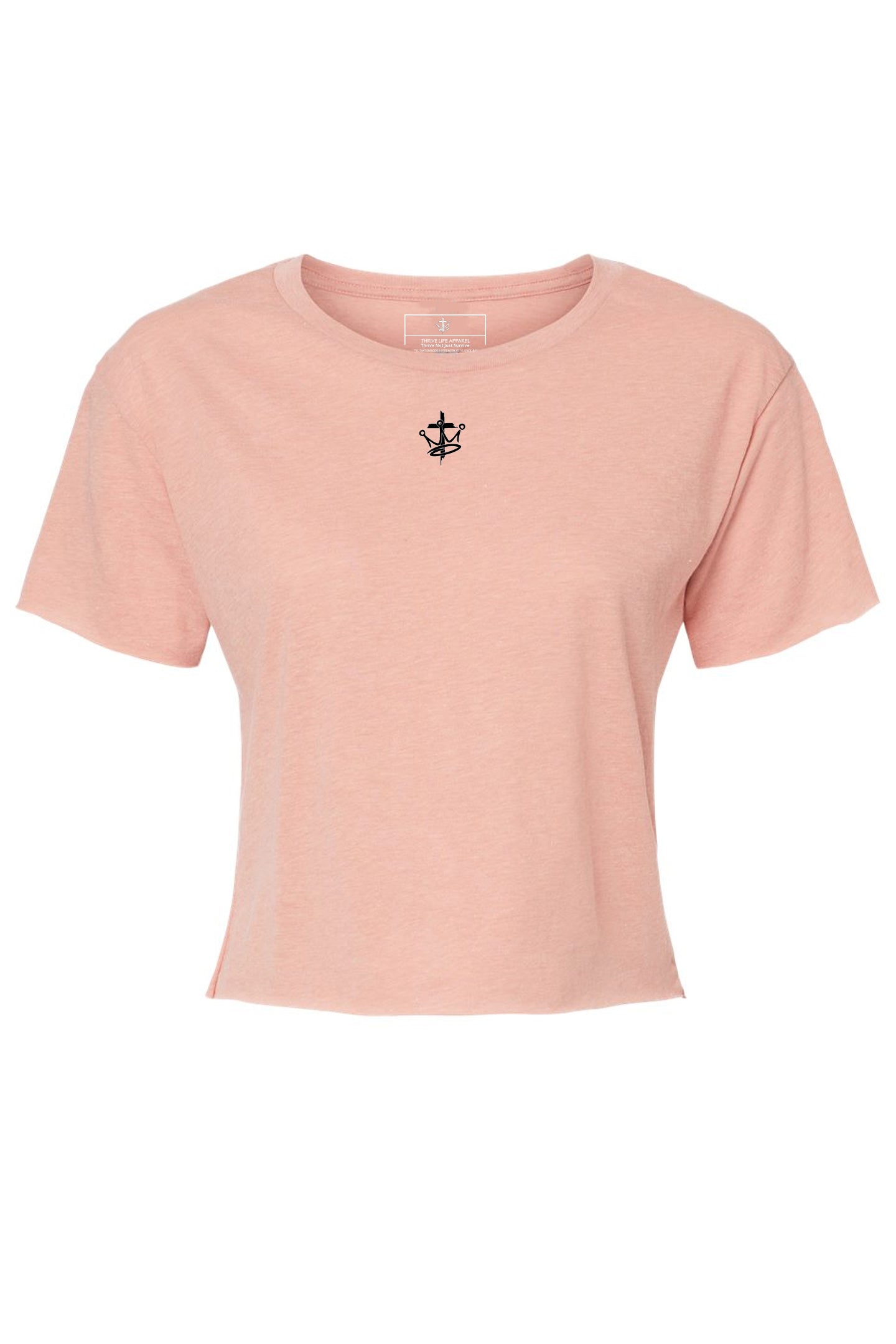 Womens Relaxed Thrive Life Infinity Logo Raw Edge Crop Top Tee