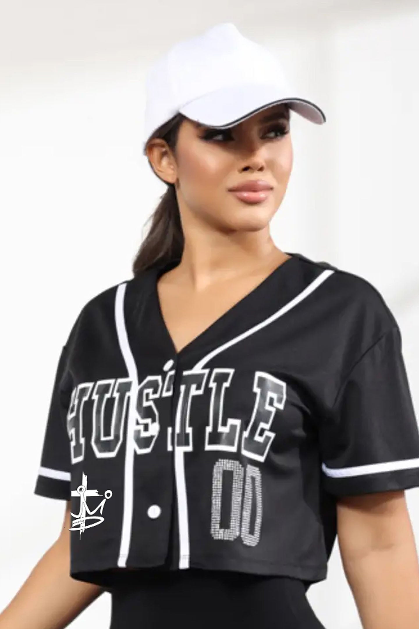 Womens Cross.N.Crown Hustle Sporty Crop Top Rhinestone Jersey