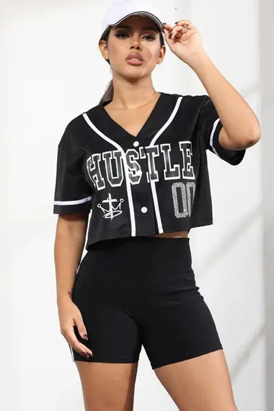 Womens Cross.N.Crown Hustle Sporty Crop Top Rhinestone Jersey