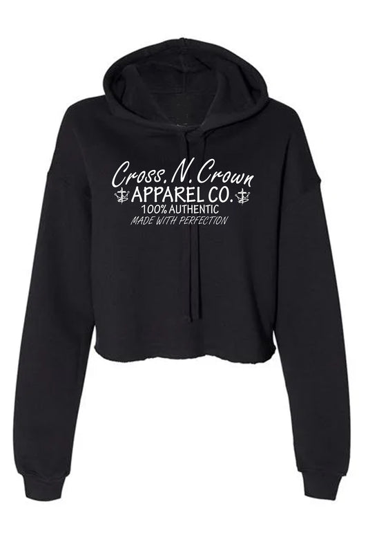 Womens Raw Edge Made With Perfection Cropped Fleece Hoodie